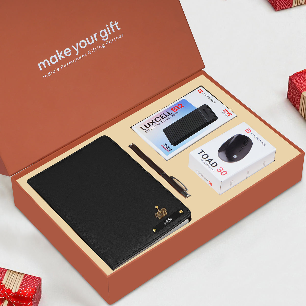 Personalized Diary, Pen, Power Bank & Mouse Gift Hamper