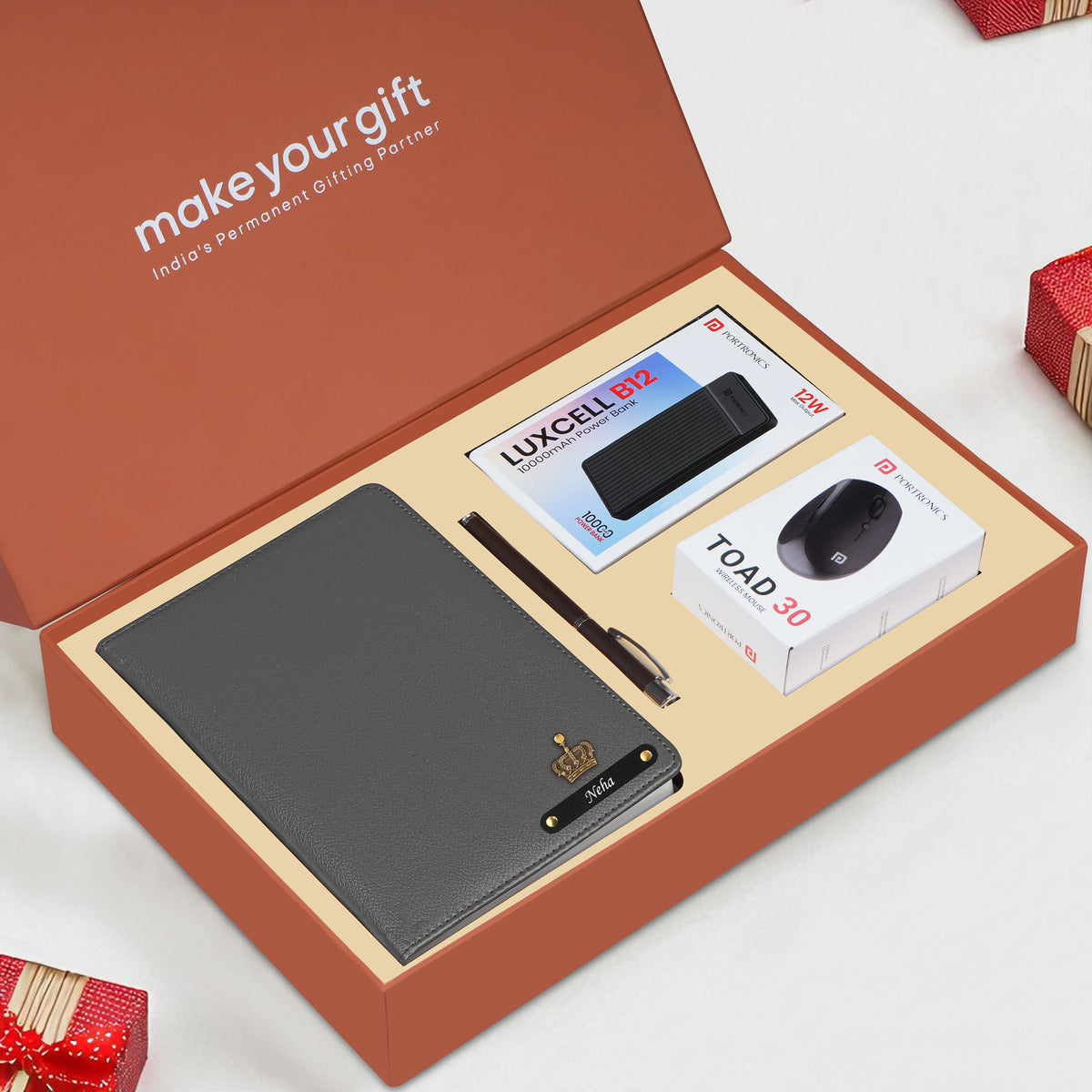 Personalized Diary, Pen, Power Bank & Mouse Gift Hamper