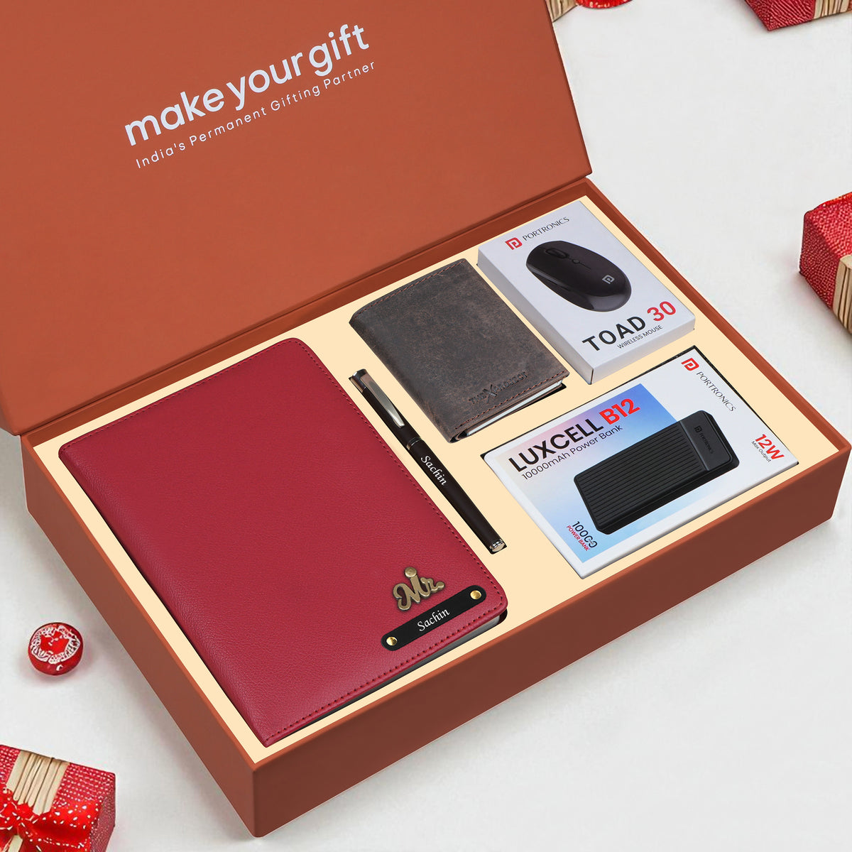 Personalized Diary Cardholder Powerbank Mouse & Pen Gift Hamper For Him
