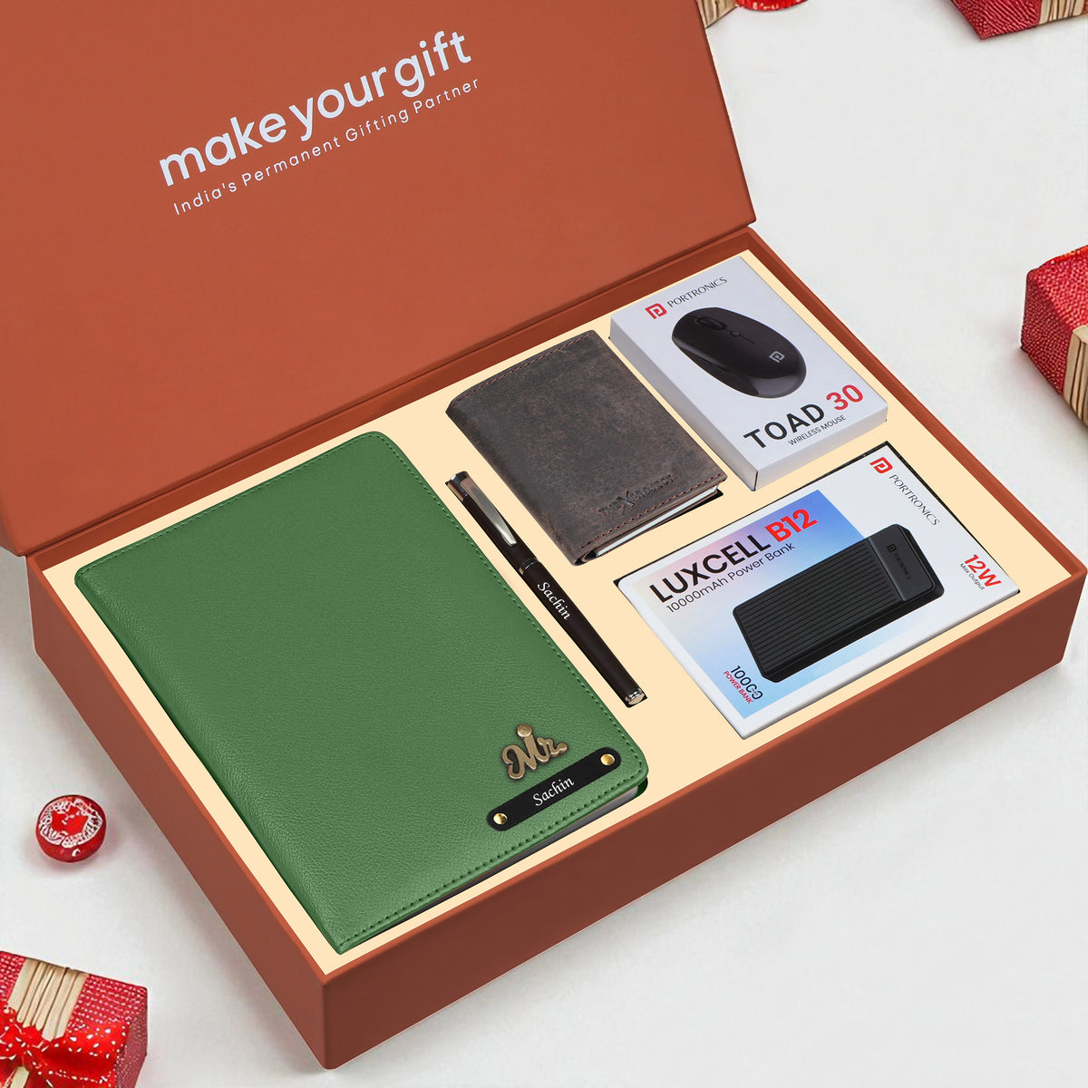 Personalized Diary Cardholder Powerbank Mouse & Pen Gift Hamper For Him