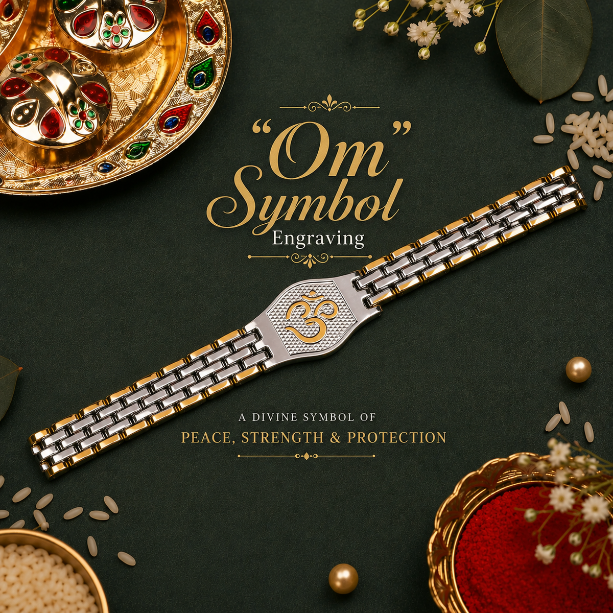 Om Engraved Dual-Color Bracelet Style Rakhi