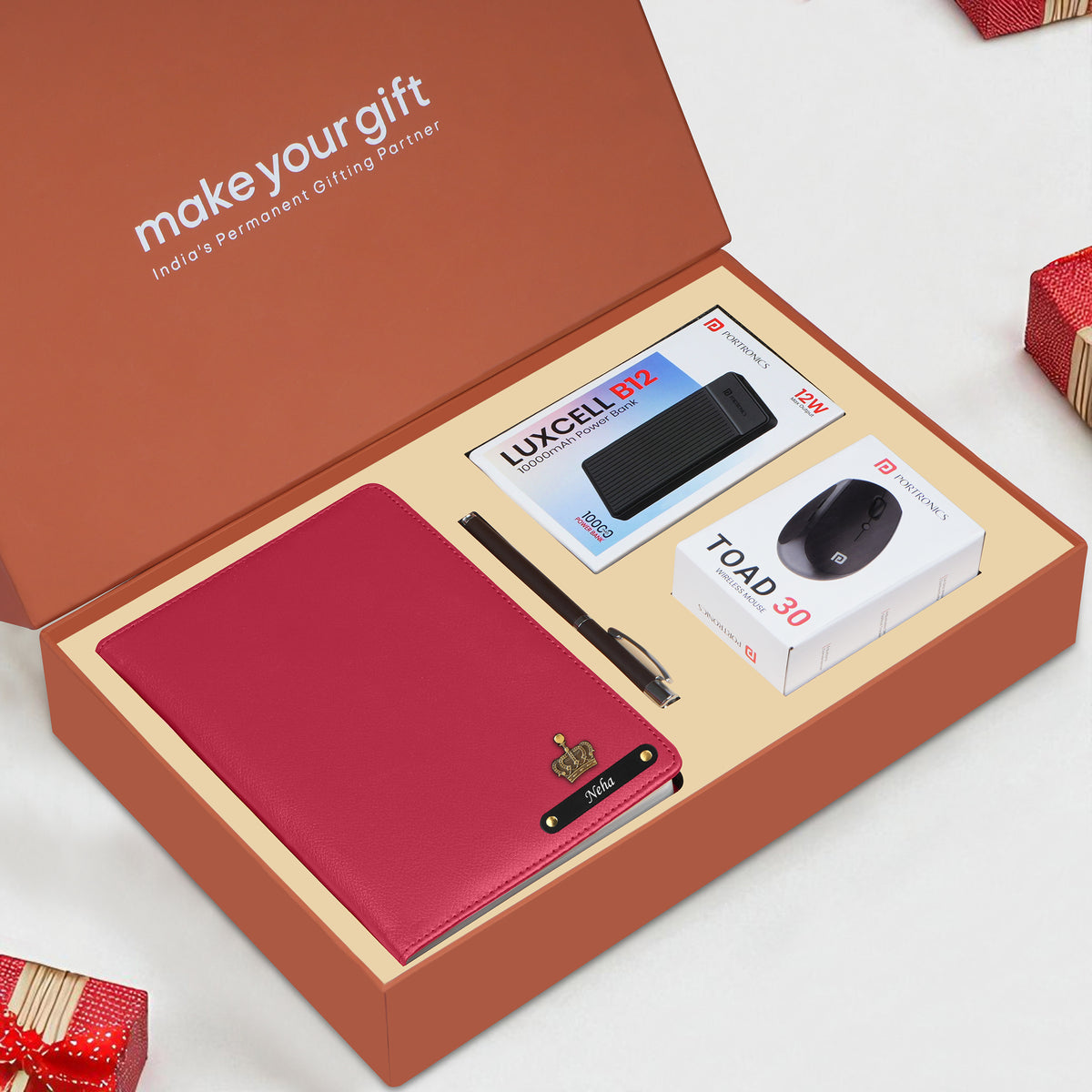 Personalized Diary, Pen, Power Bank & Mouse Gift Hamper