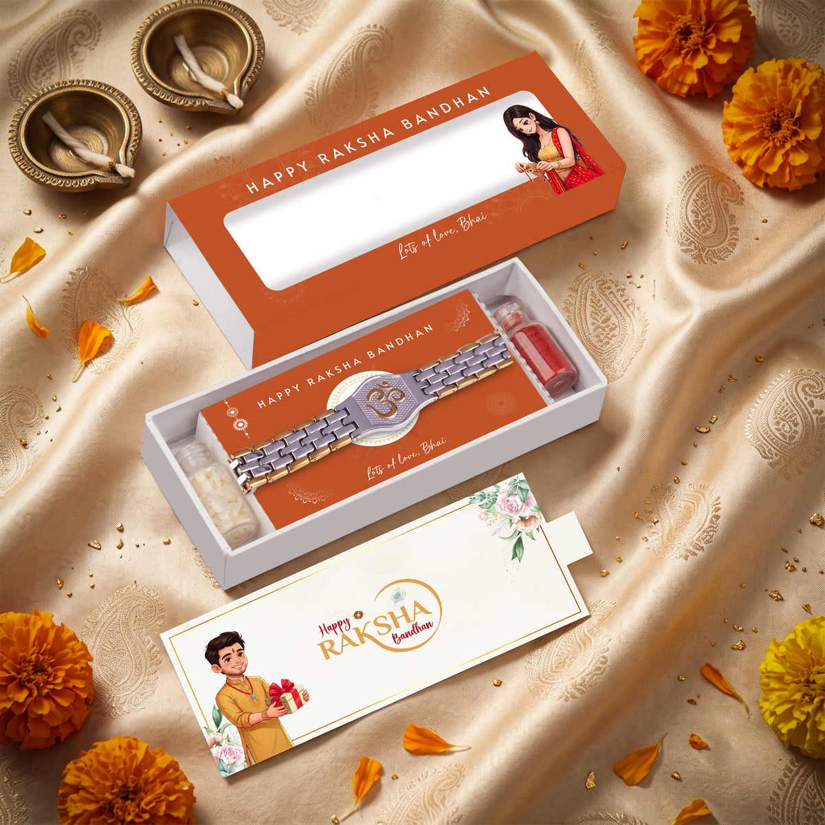 Om Engraved Dual-Color Bracelet Style Rakhi