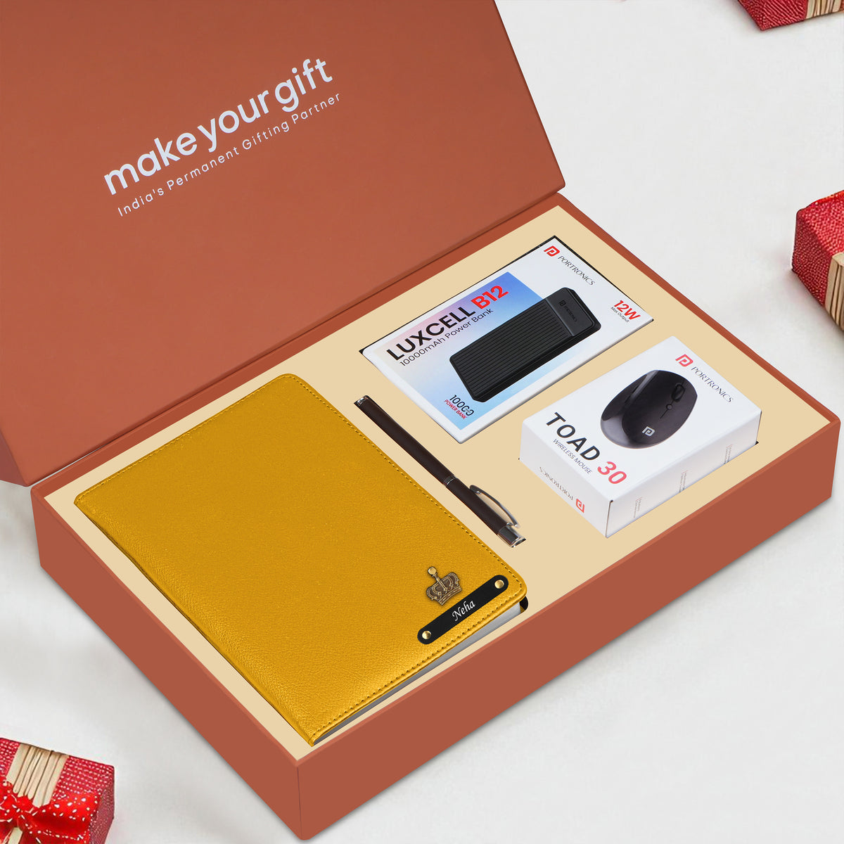 Personalized Diary, Pen, Power Bank & Mouse Gift Hamper