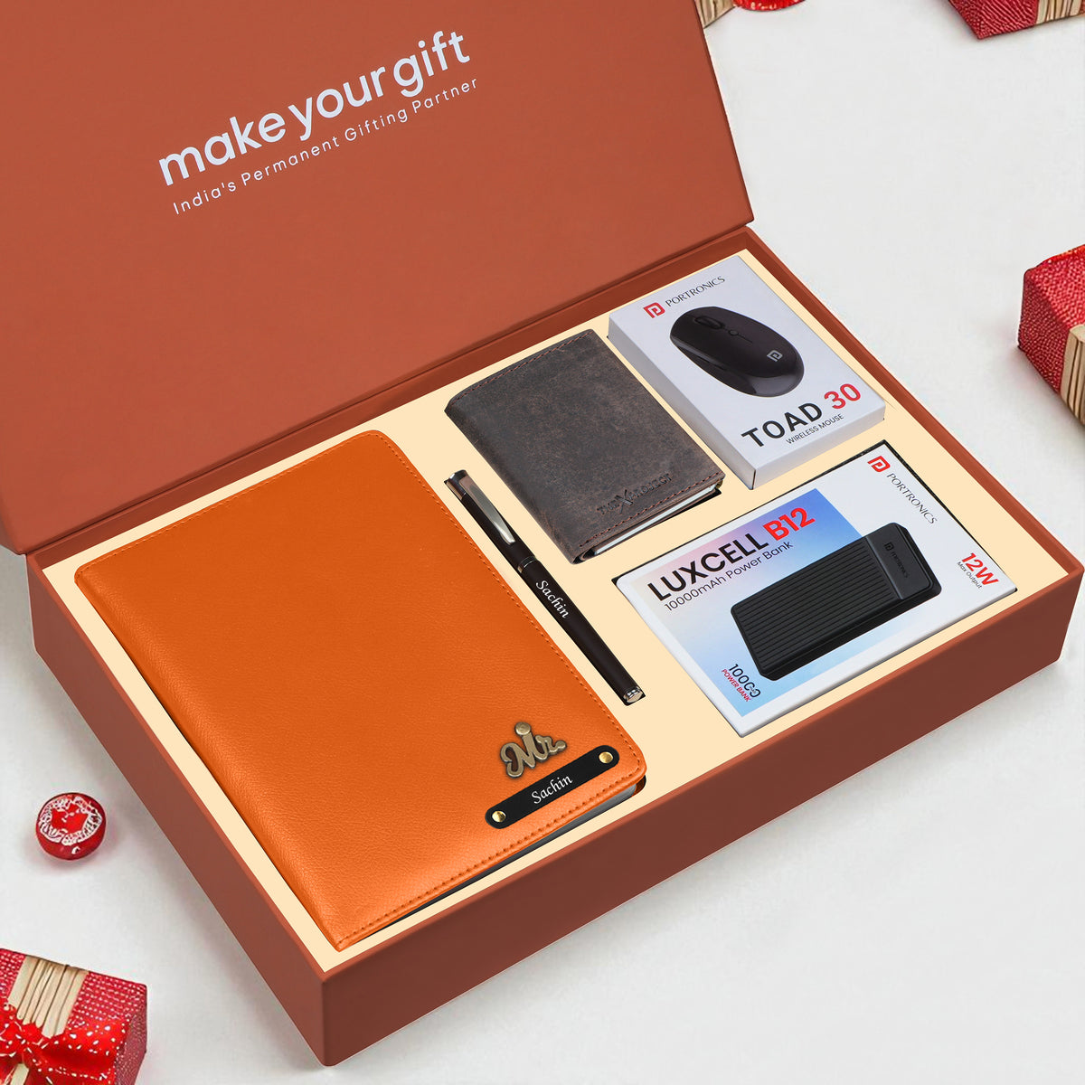 Personalized Diary Cardholder Powerbank Mouse & Pen Gift Hamper For Him
