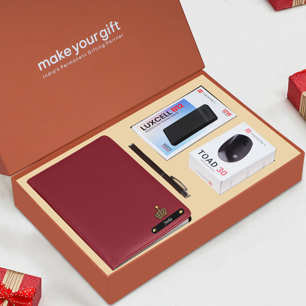 Personalized Diary, Pen, Power Bank & Mouse Gift Hamper