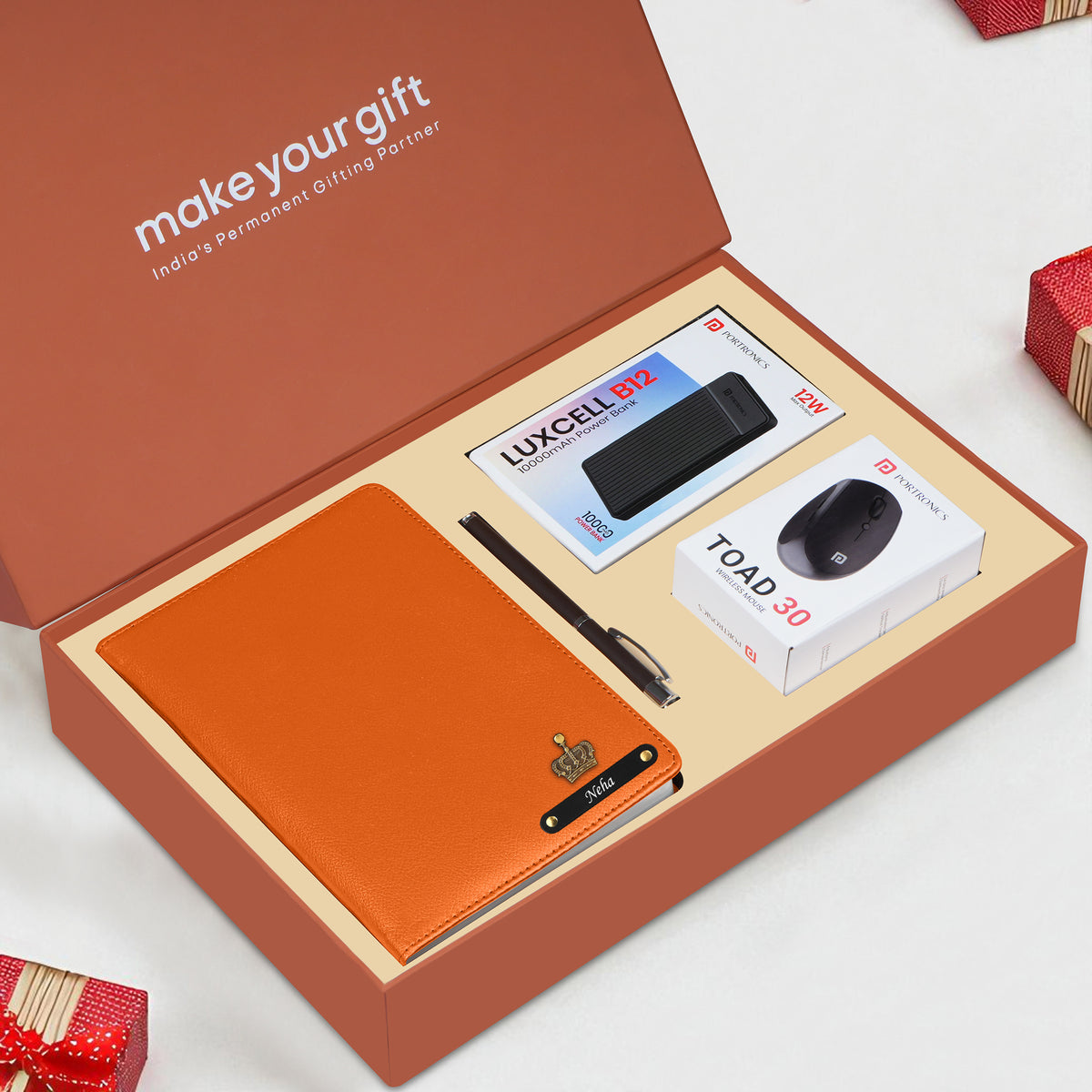 Personalized Diary, Pen, Power Bank & Mouse Gift Hamper