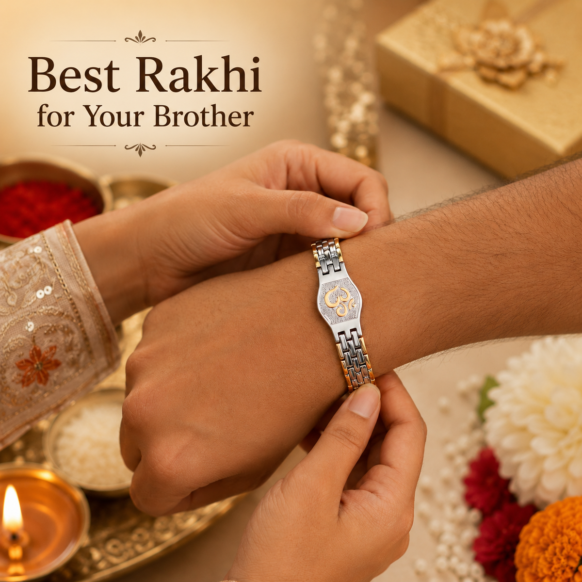 Om Engraved Dual-Color Bracelet Style Rakhi