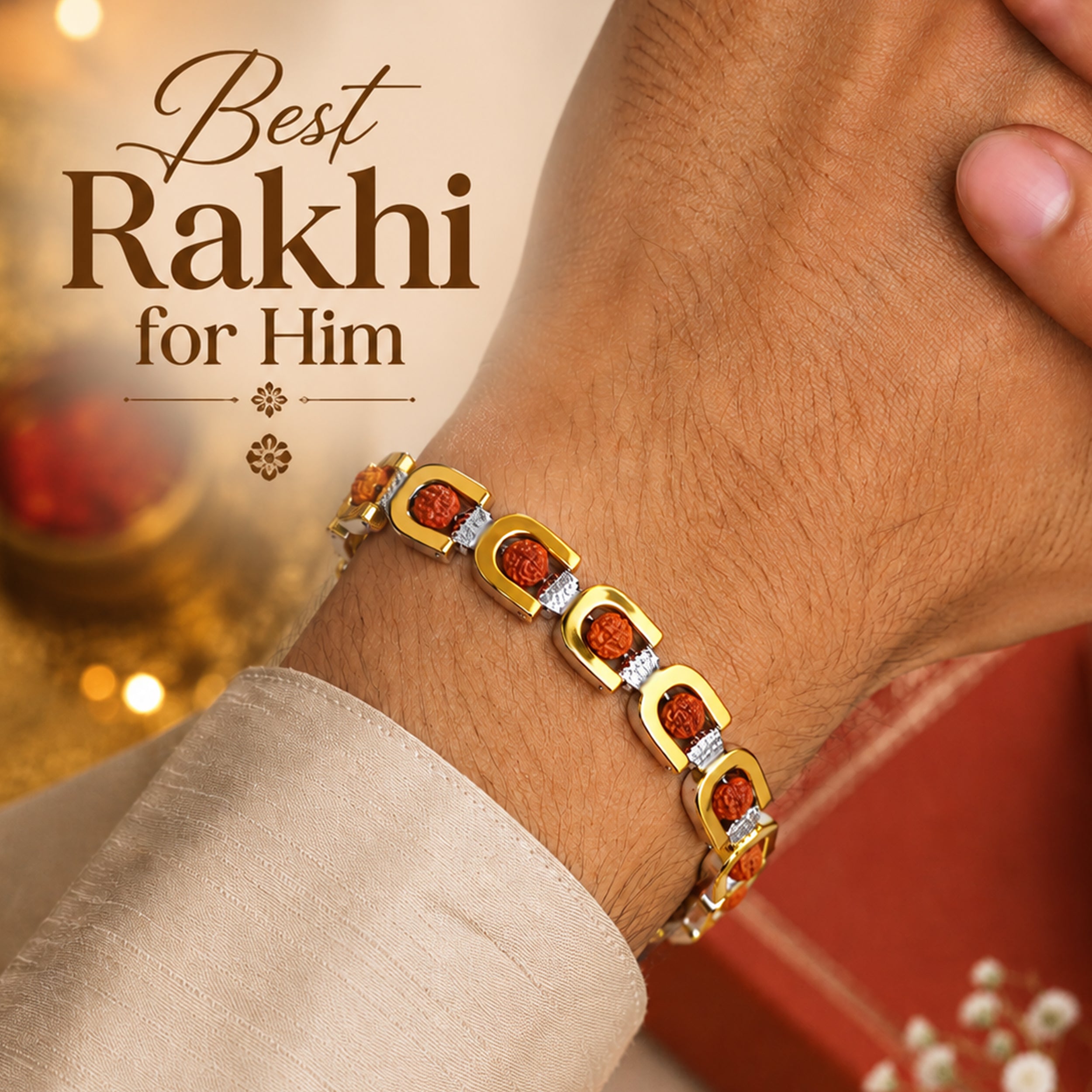 Royale Rudraksh Gold Plated Bracelet Rakhi