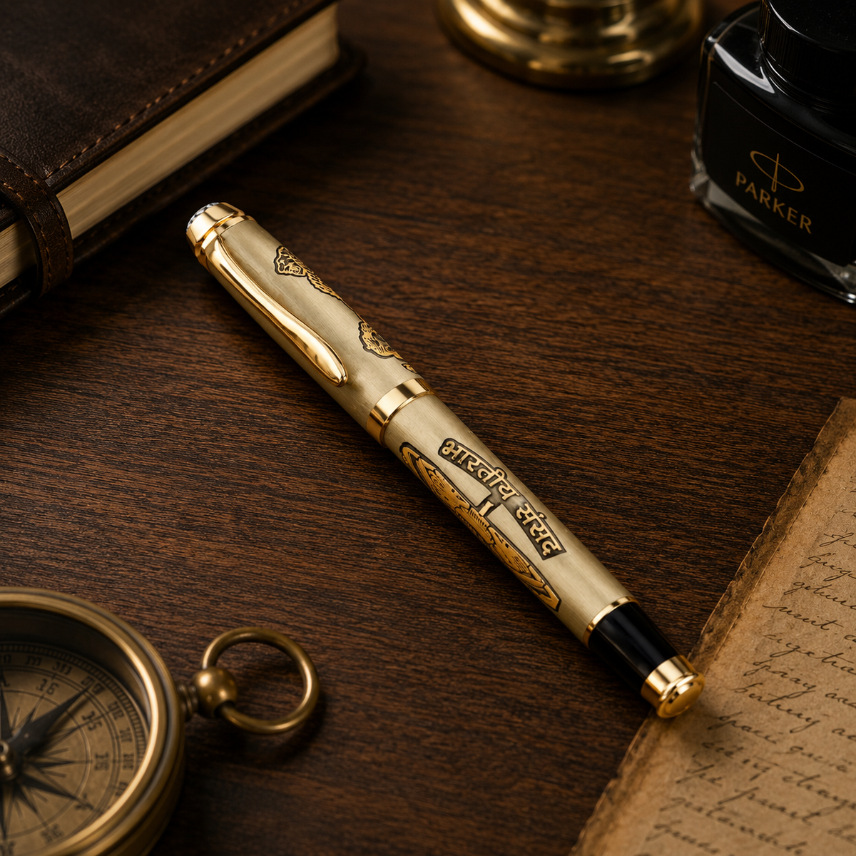 Parliament of India Premium Etched Metal Roller Pen