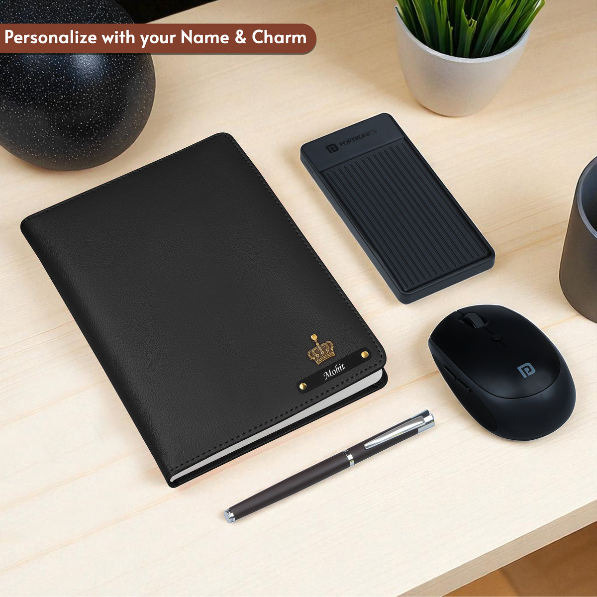 Personalized Diary, Pen, Power Bank & Mouse Gift Hamper