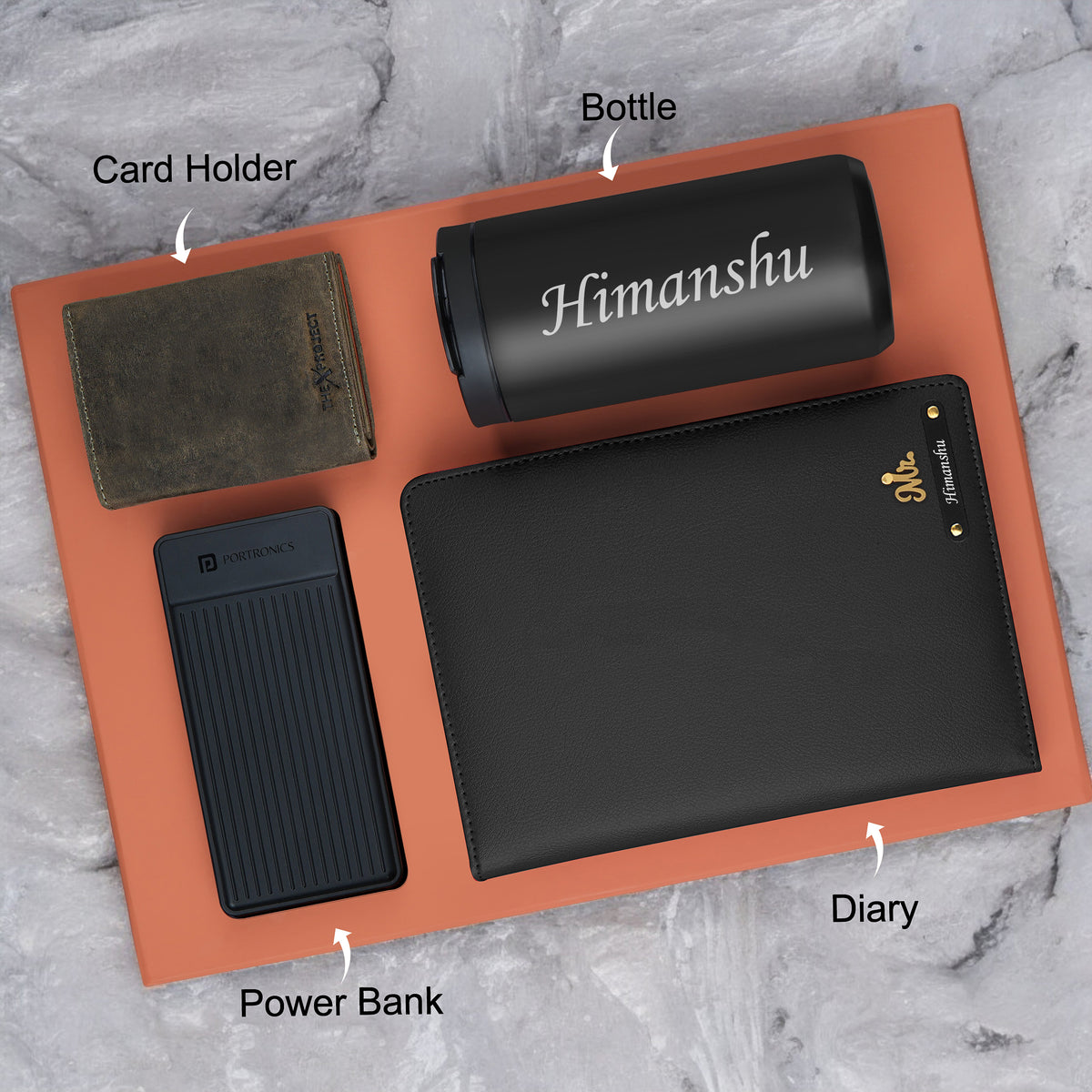 Personalized Diary Tumbler Cardholder And Power Bank Gift Hamper For Him