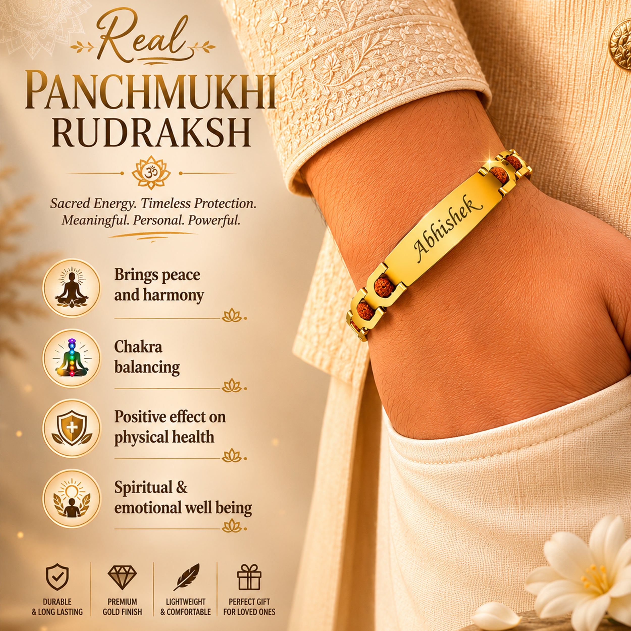 Personalized Rudraksh Bracelet Rakhi With Name