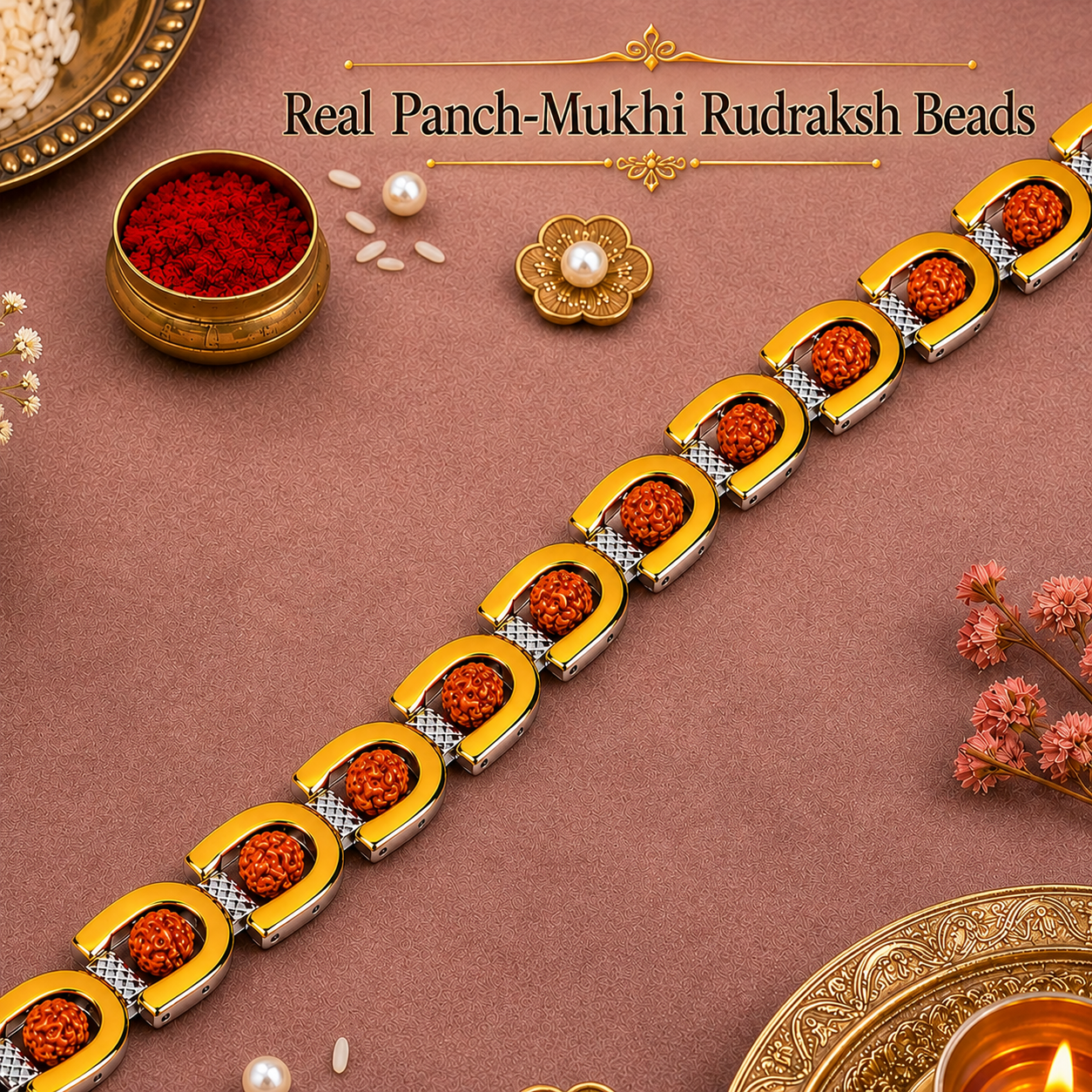 Royale Rudraksh Gold Plated Bracelet Rakhi