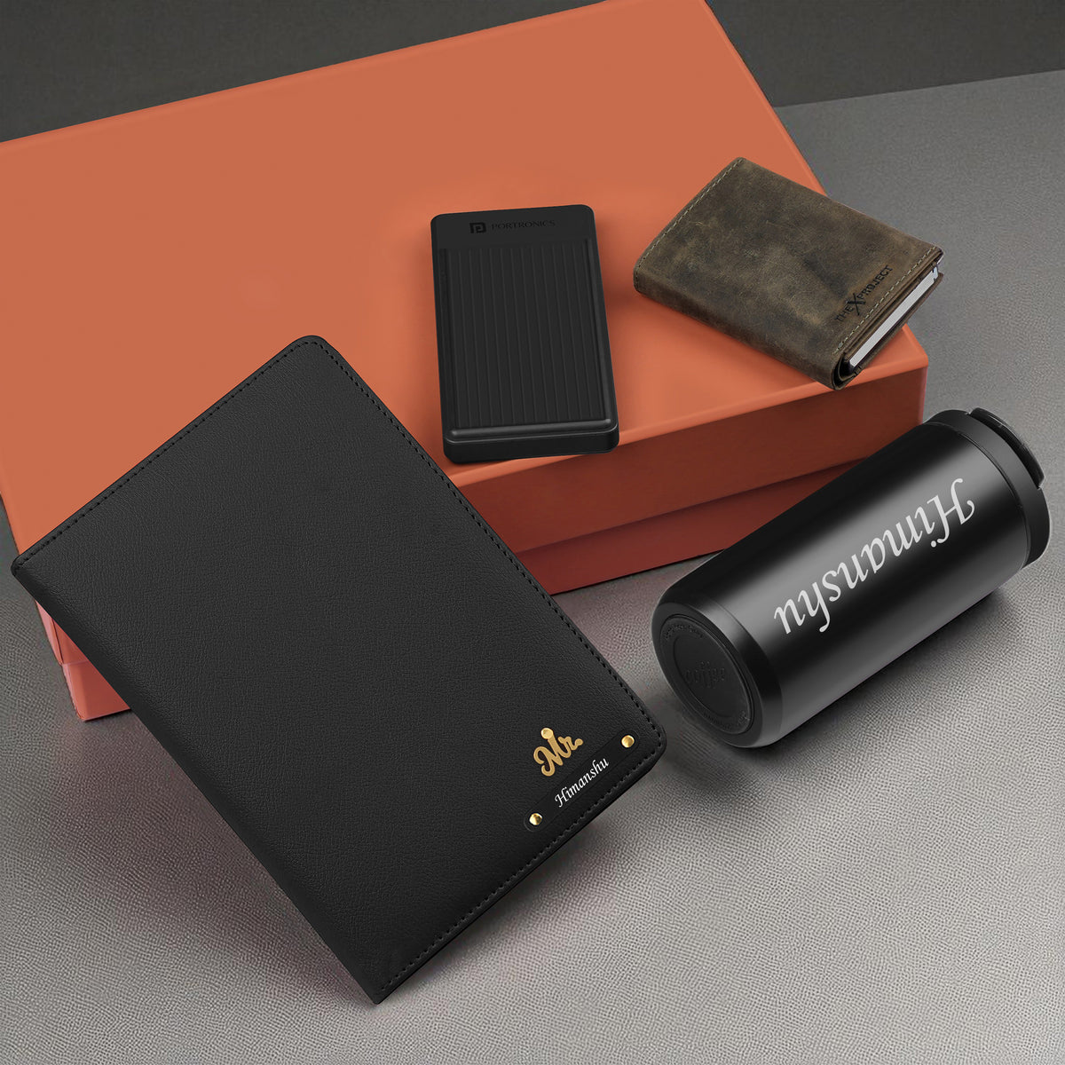 Personalized Diary Tumbler Cardholder And Power Bank Gift Hamper For Him