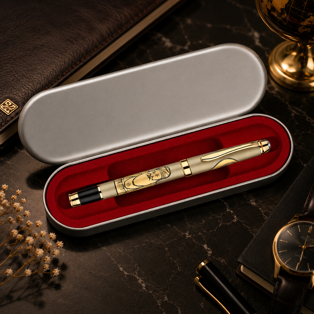 Divine Ink Waheguru Maharaj Premium Etched Metal Roller Pen