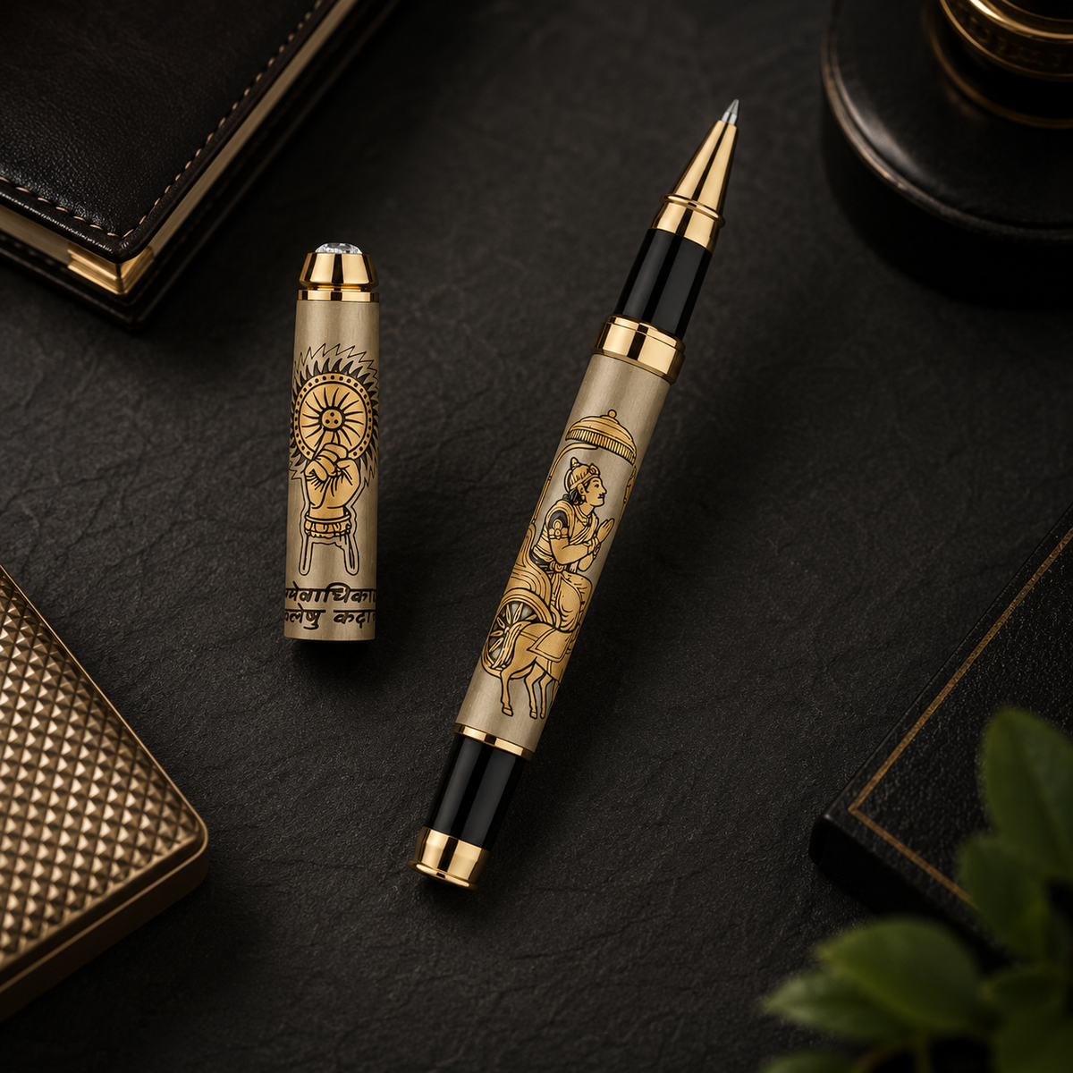 Divine Ink Bhagwat Geeta Updesh Premium Etched Metal Roller Pen