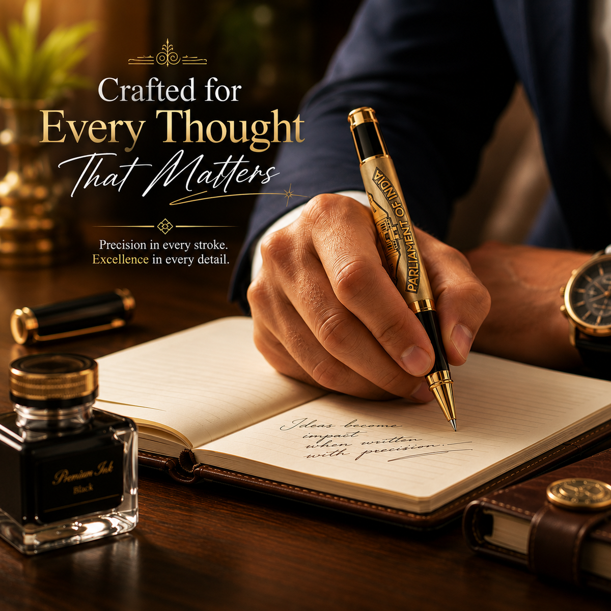 Parliament of India Premium Etched Metal Roller Pen