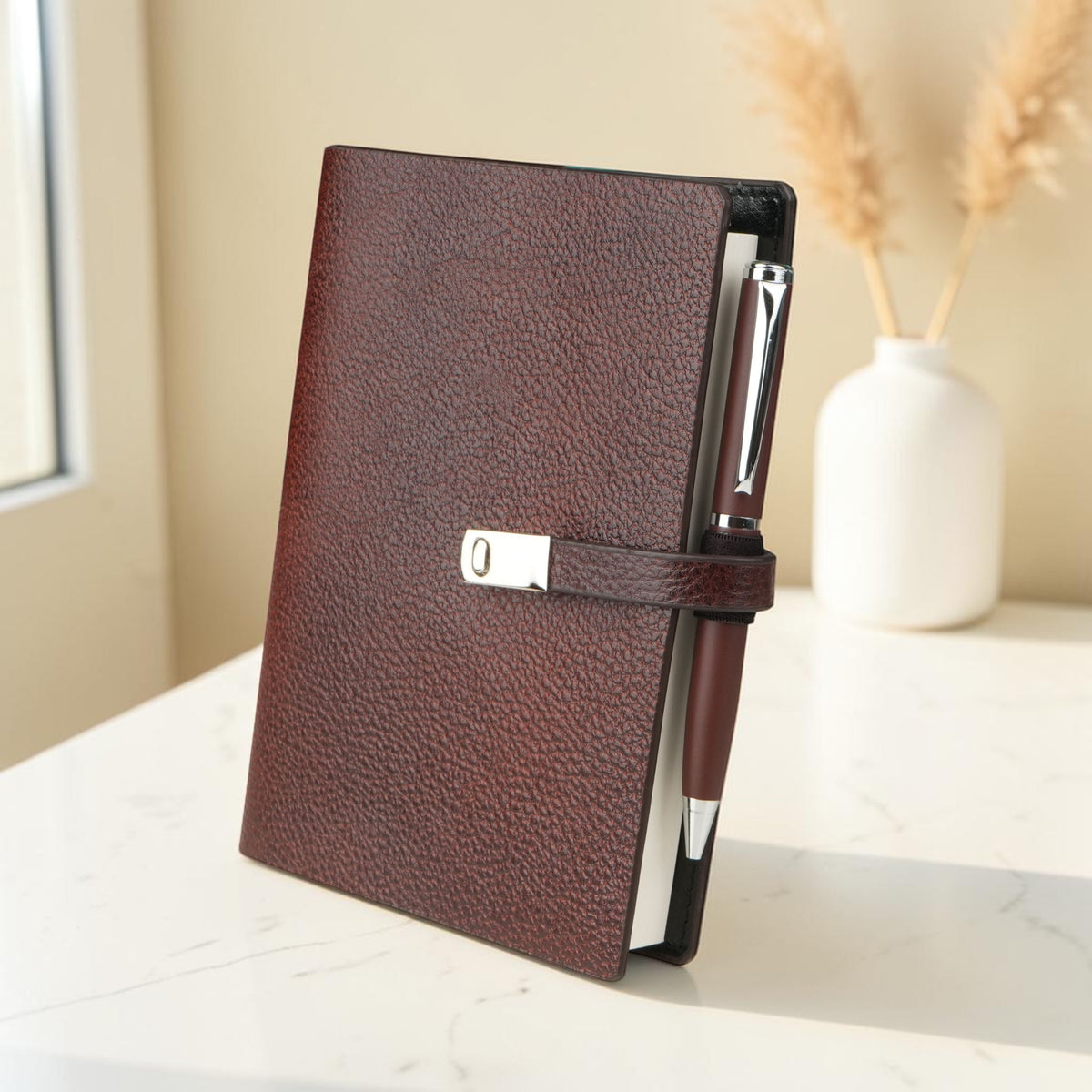 Classic Minimalist Leather A5 Diary & Pen Gift Set