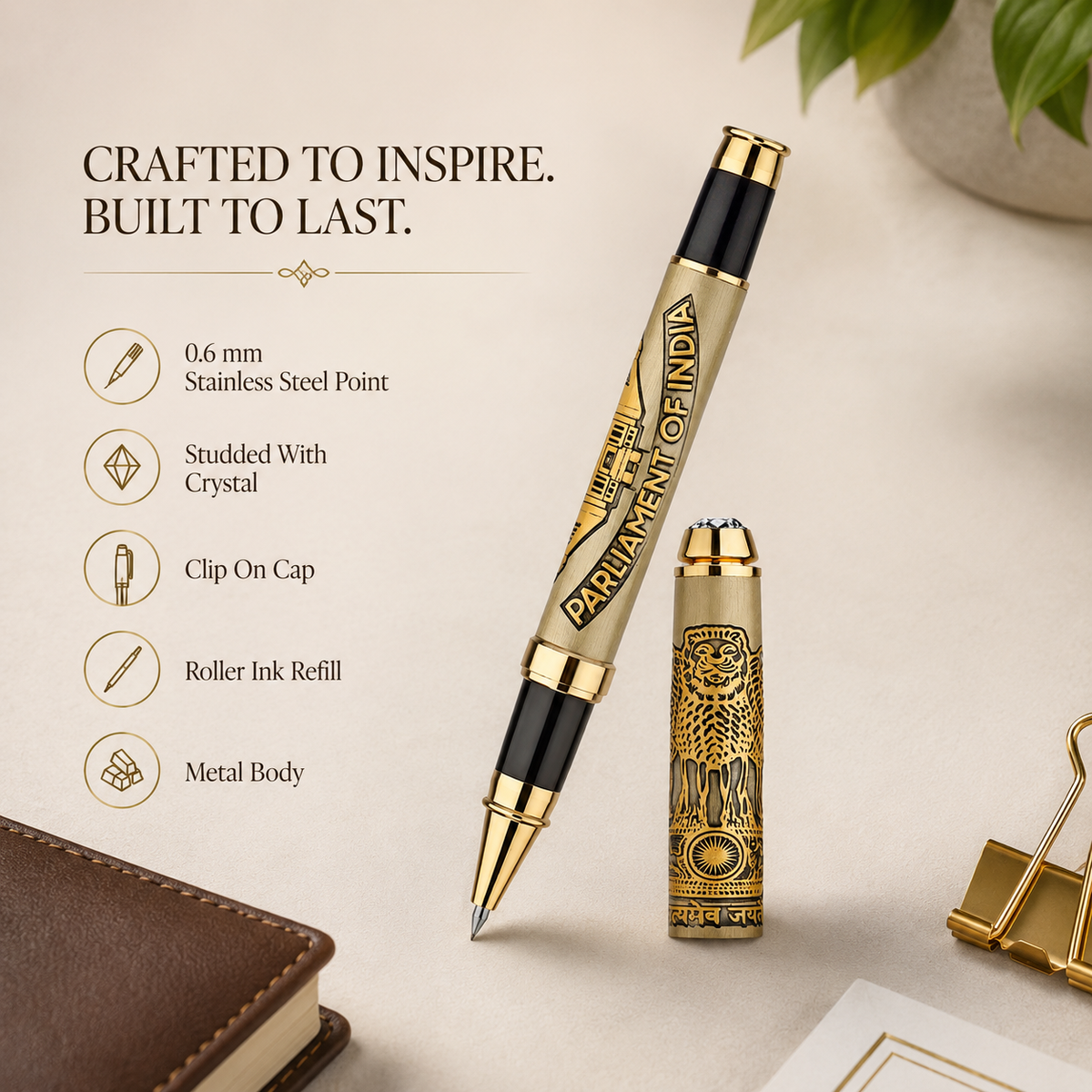 Parliament of India Premium Etched Metal Roller Pen