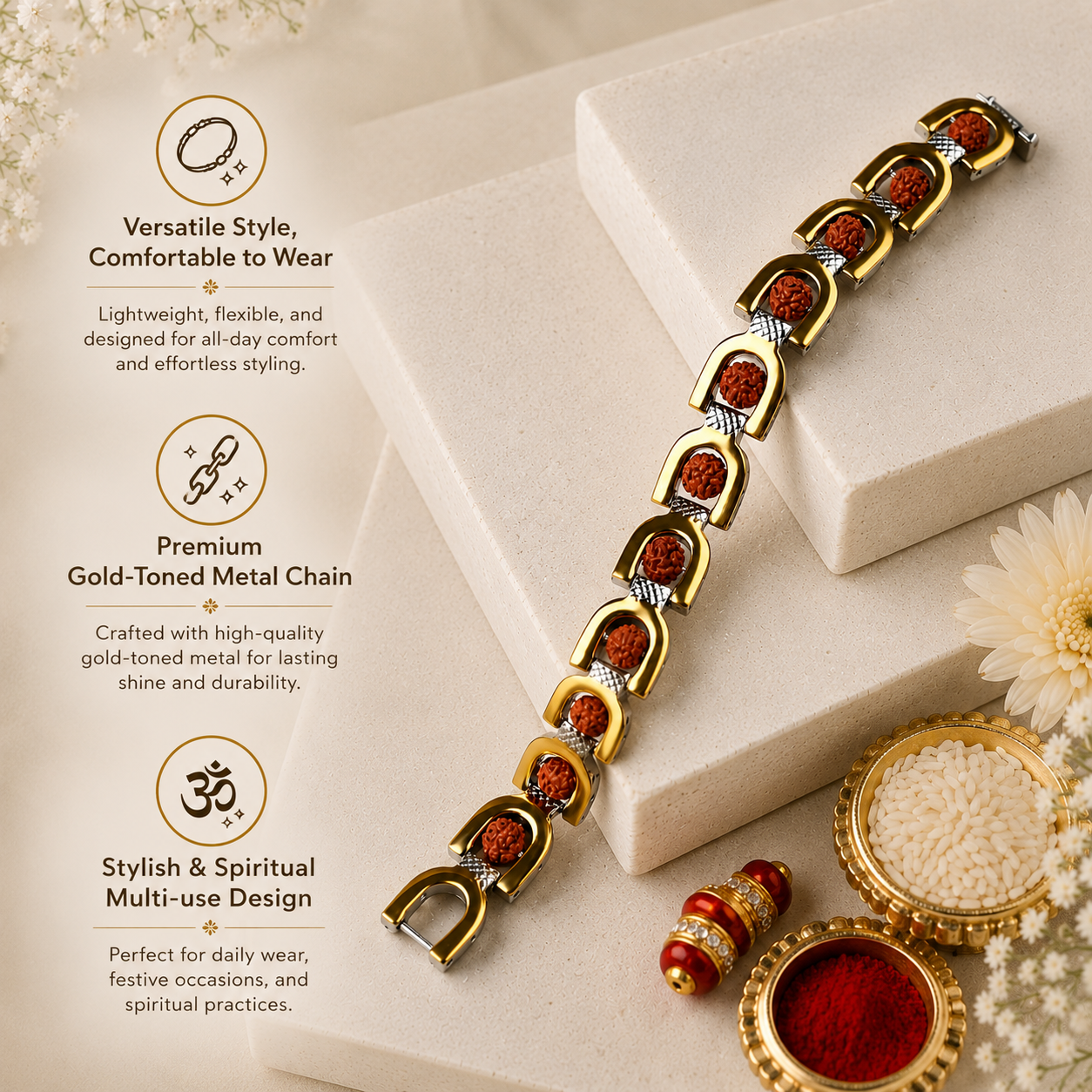 Royale Rudraksh Gold Plated Bracelet Rakhi