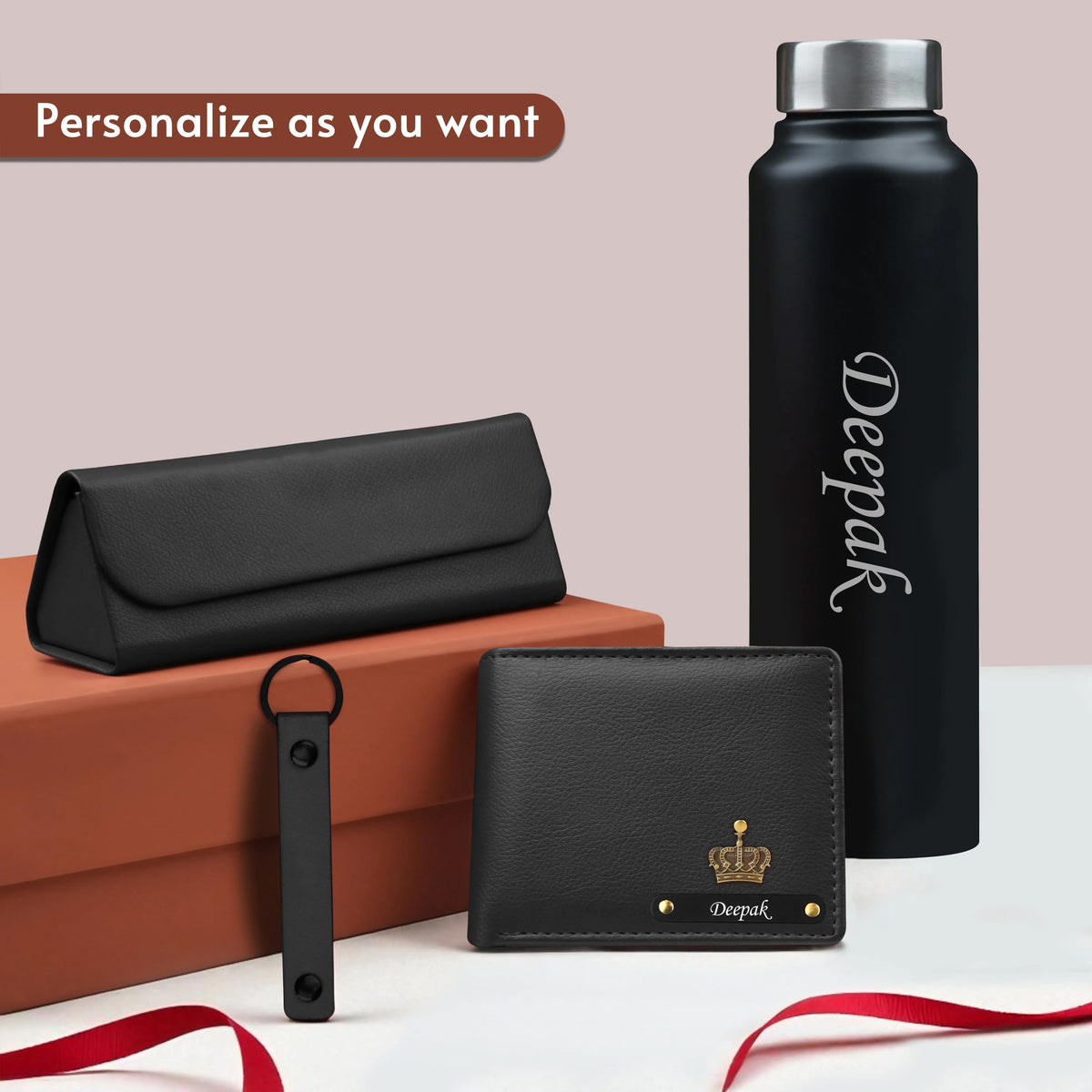 Personalized Wallet Bottle Keychian & Eyewear Case Gift Hamper