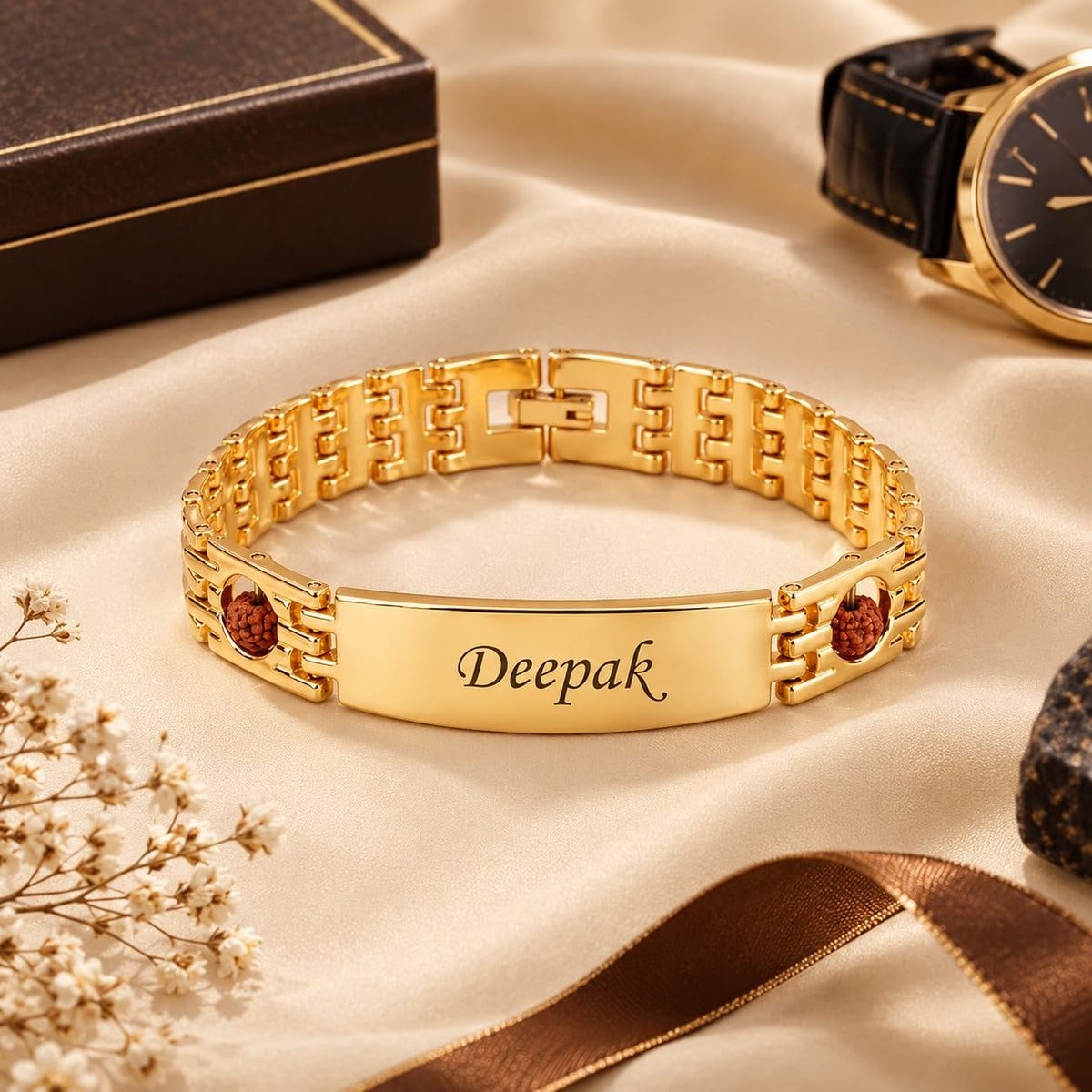 Personalized Rudraksh Name Bracelet With Gift Box
