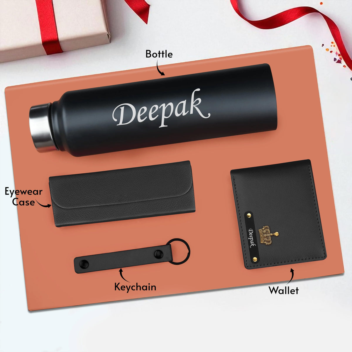 Personalized Wallet Bottle Keychian & Eyewear Case Gift Hamper