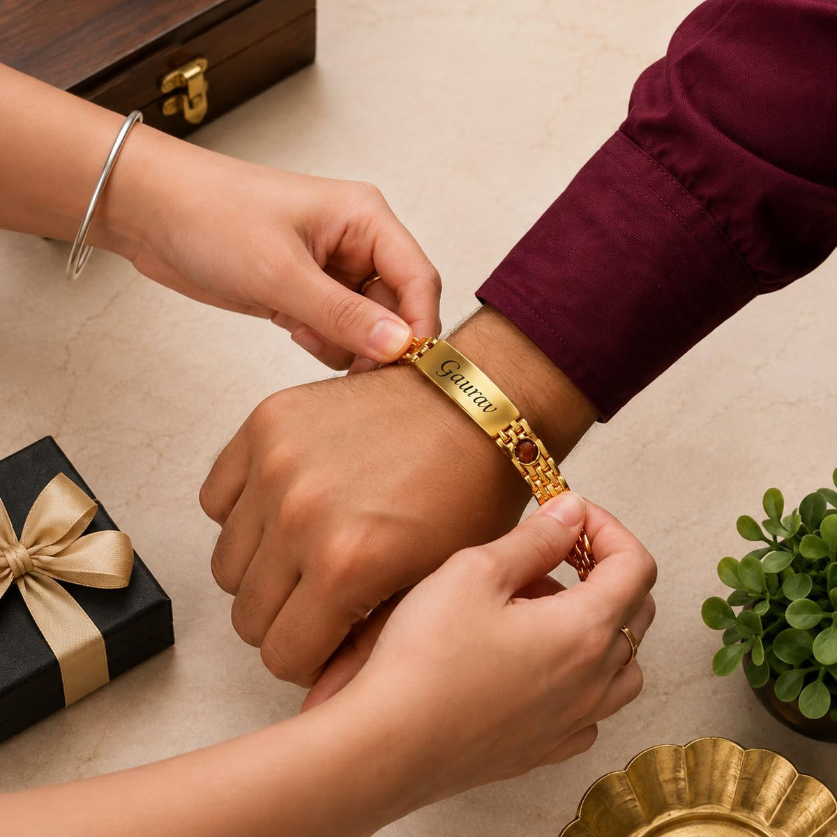 Personalized Rudraksh Name Bracelet With Gift Box