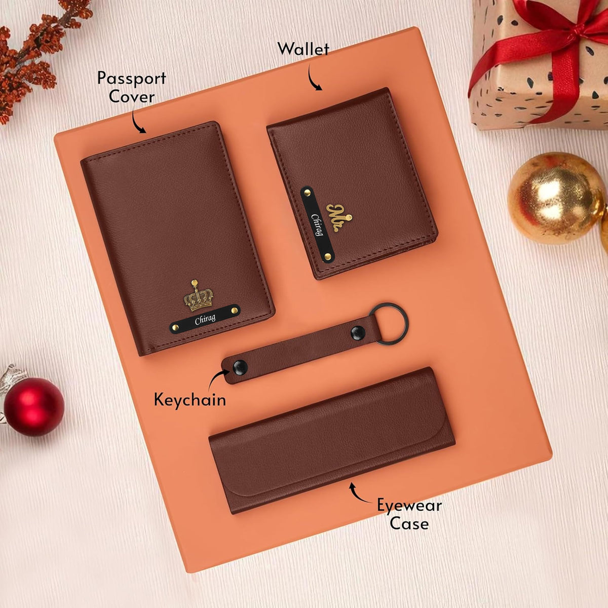 Personalized Wallet Keychain Eyewear Case & Passport Cover Gift Hamper