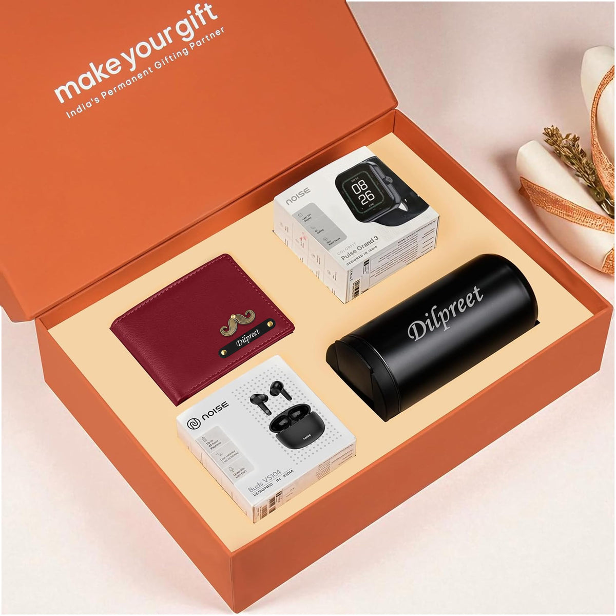 Personalized Wallet Smart Watch Earbuds & Tumbler Gift Hamper