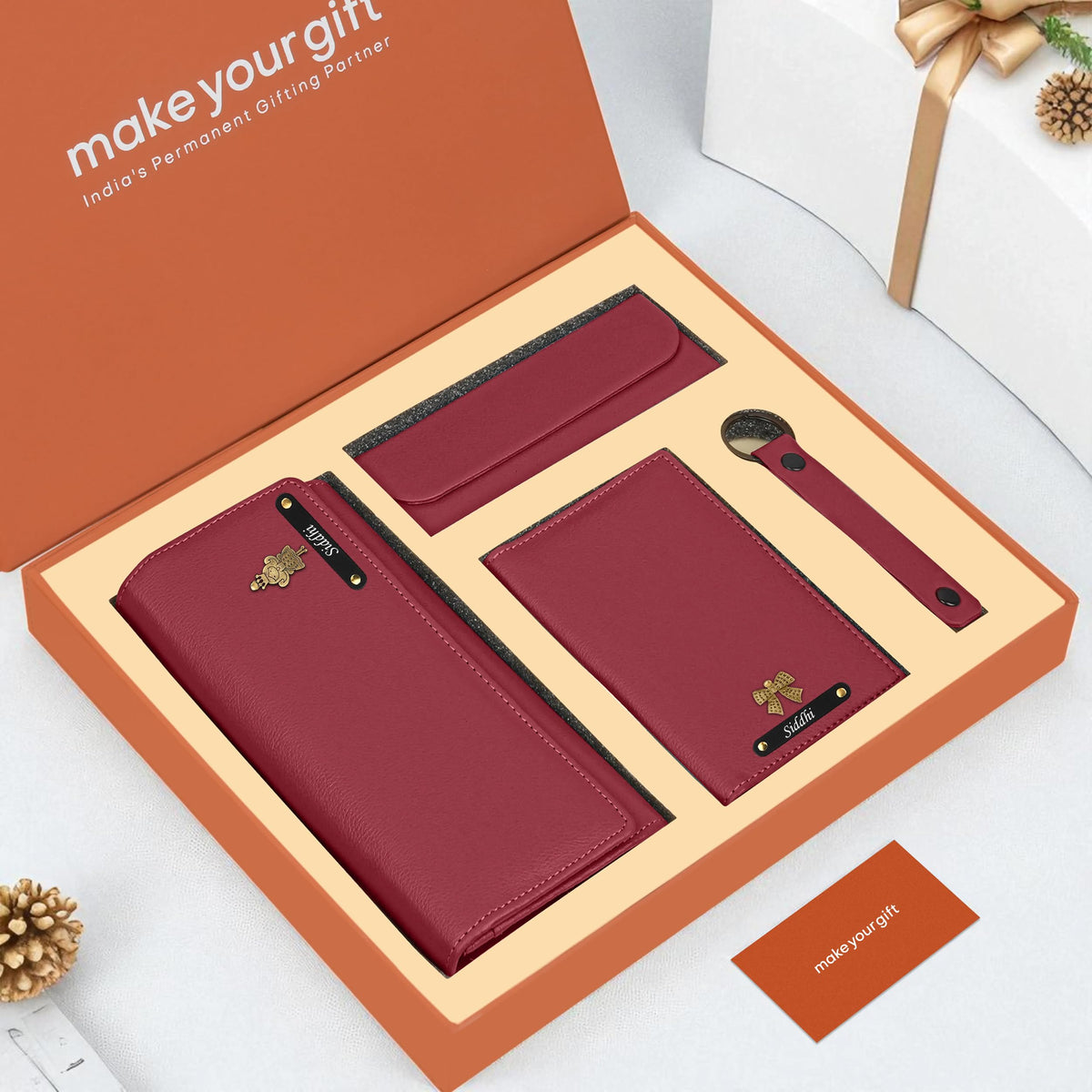 Personalized Clutch Passport Cover Keychain Eyewear Case Gift Hamper
