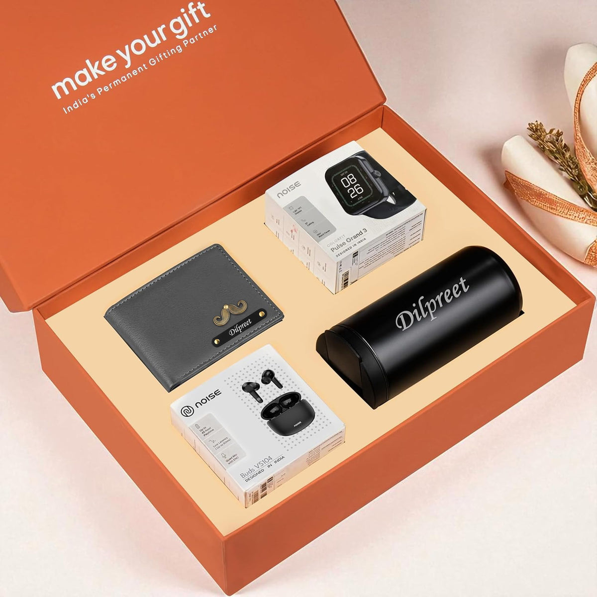 Personalized Wallet Smart Watch Earbuds & Tumbler Gift Hamper
