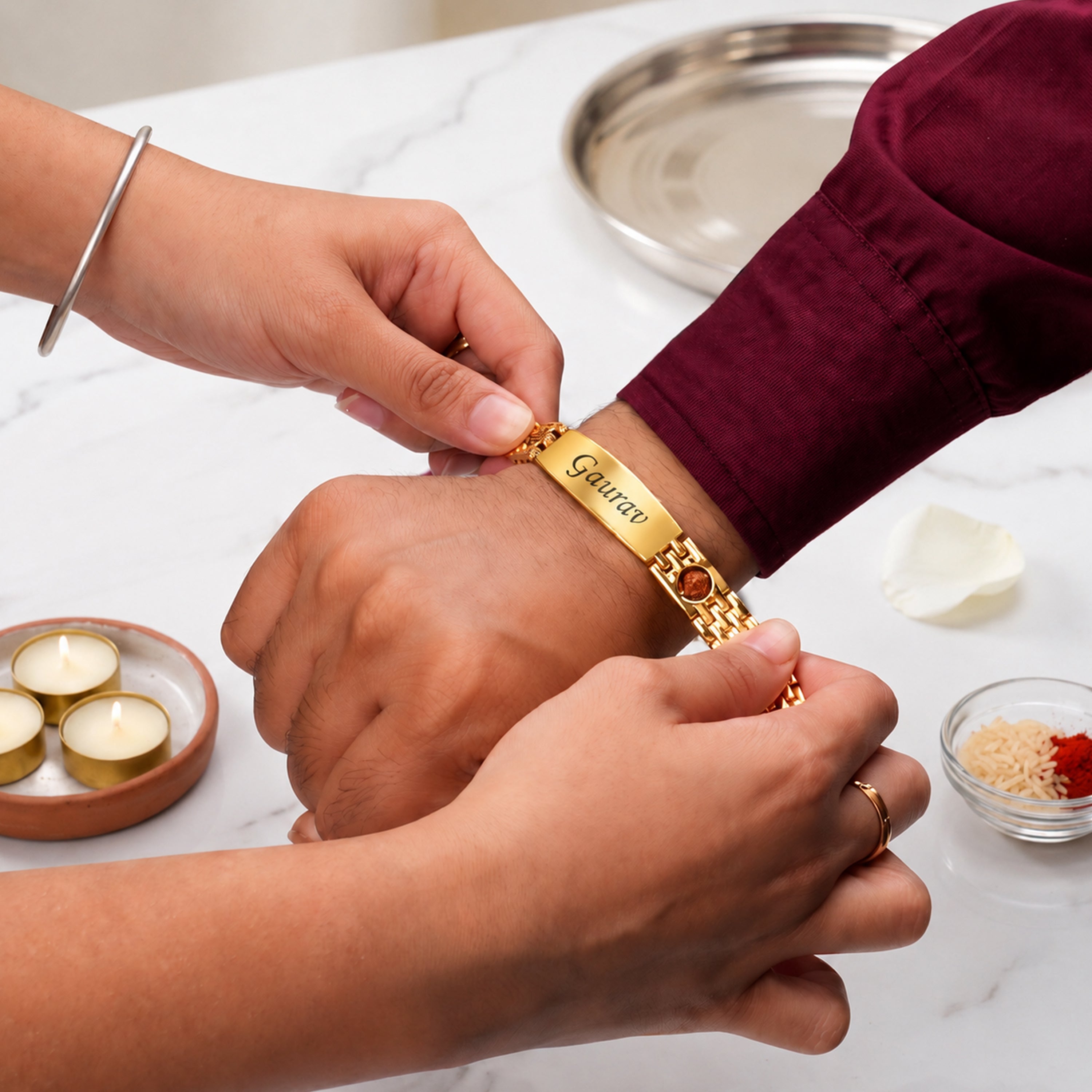 Personalized Bracelet Rudraksh Rakhi With Gift Box
