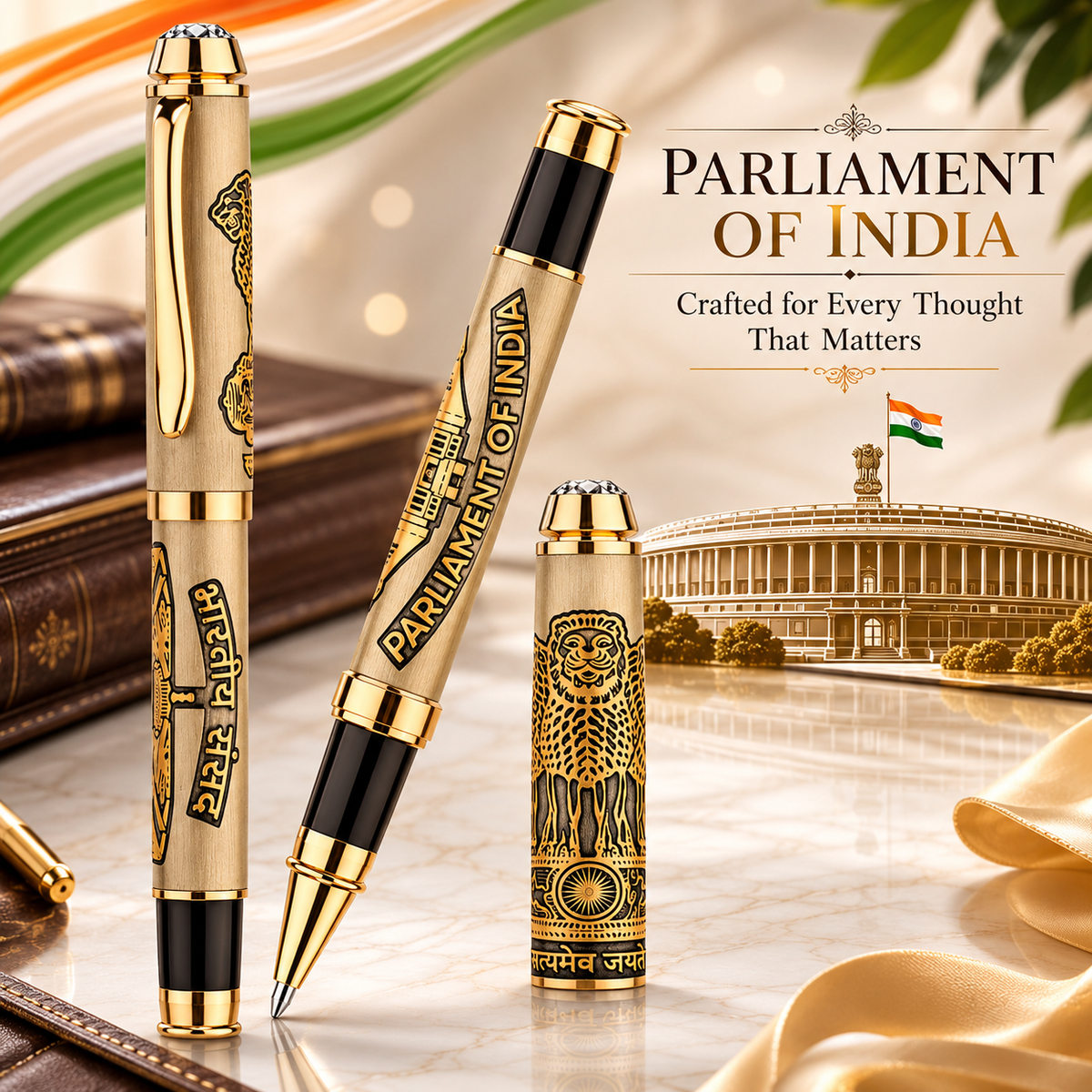 Parliament of India Premium Etched Metal Roller Pen