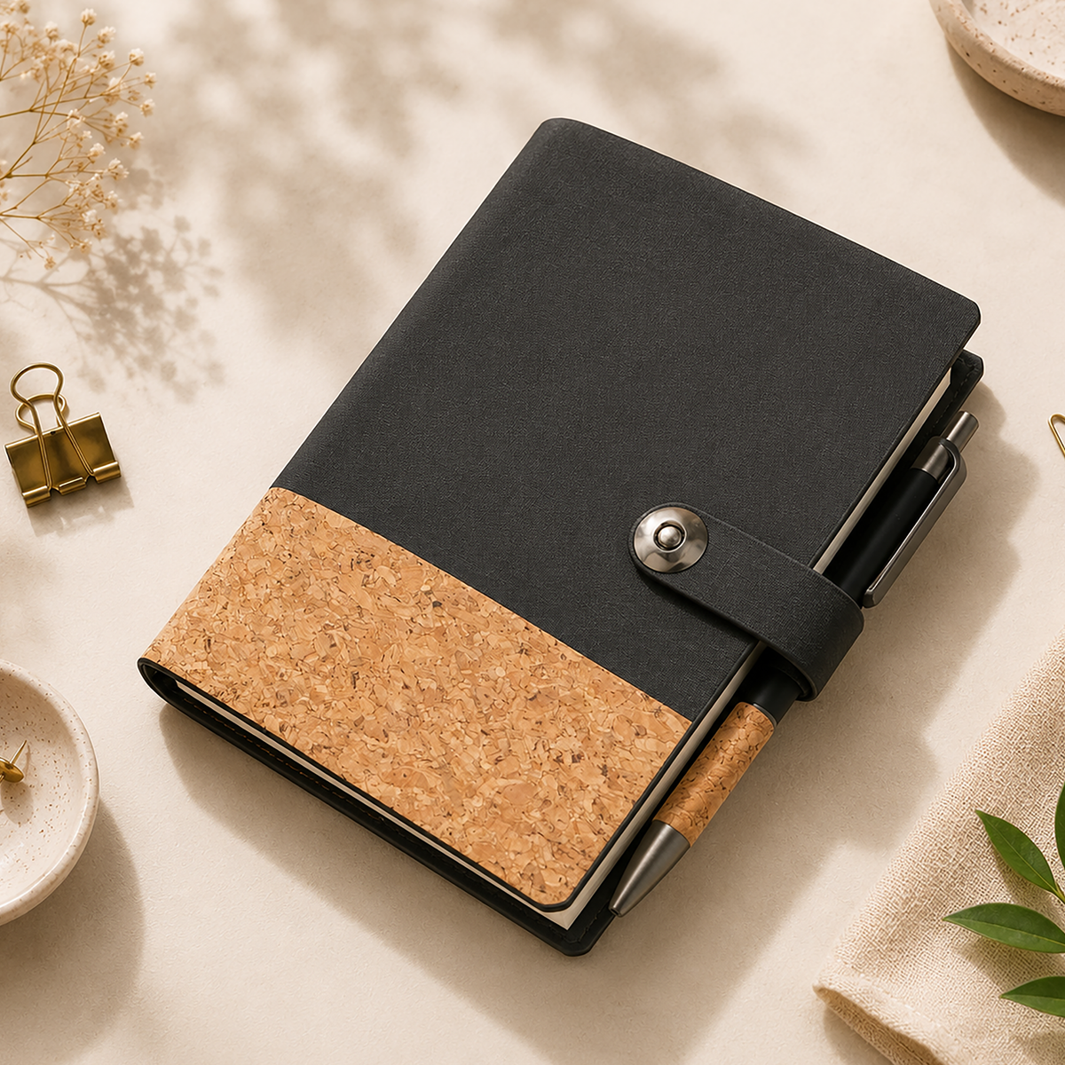 Premium Cork Accent A5 Diary & Pen Gift Set