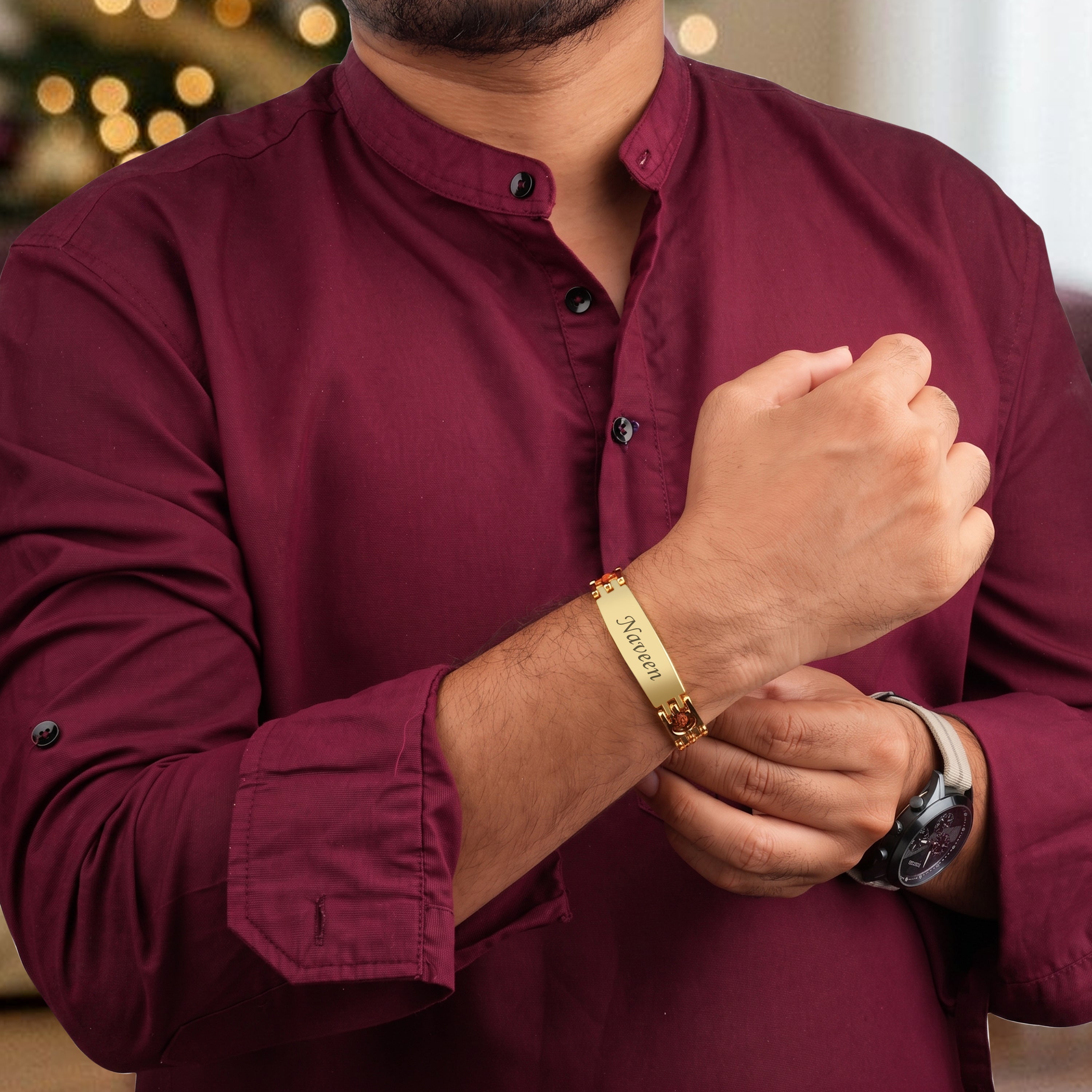 Personalized Bracelet Rudraksh Rakhi With Gift Box